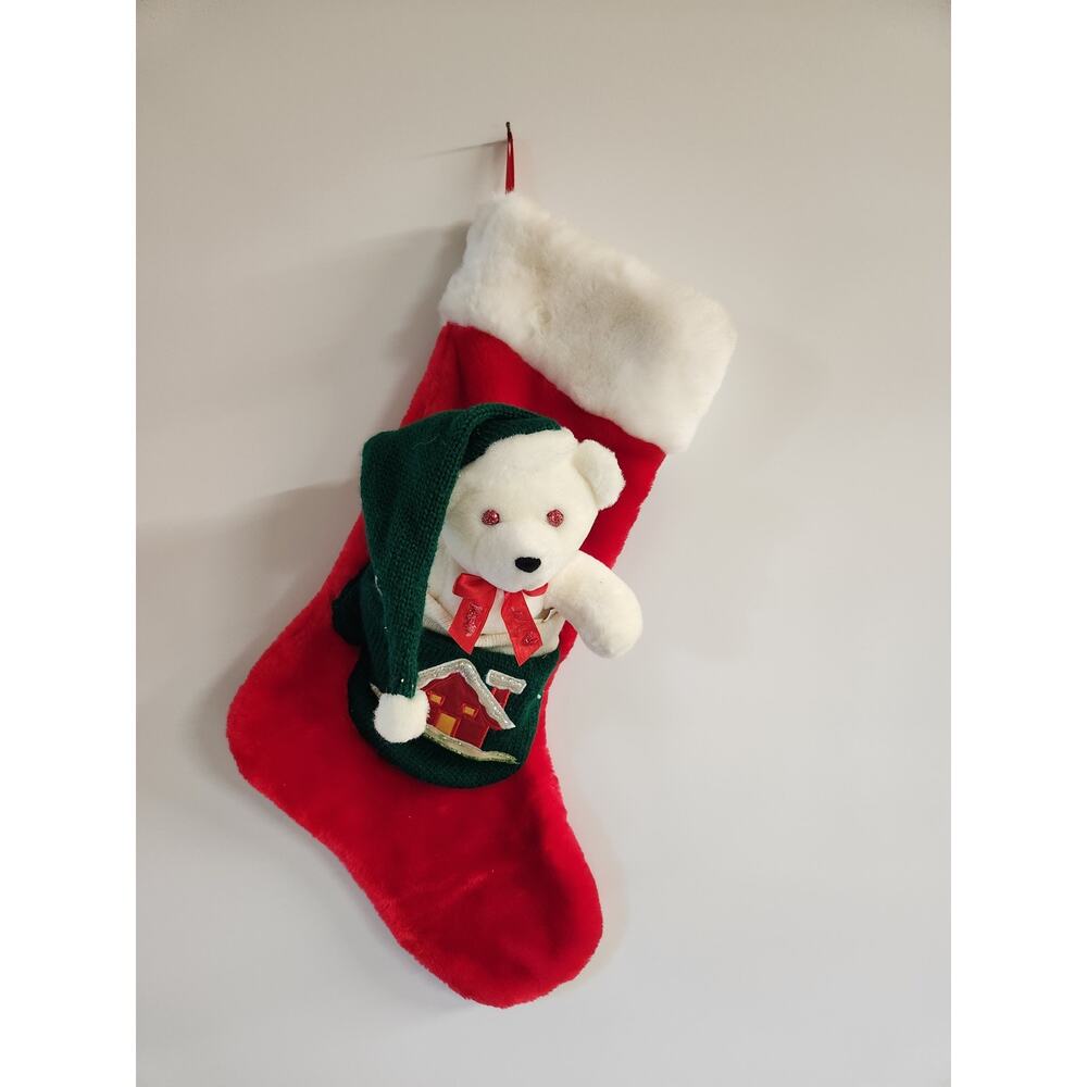 Vtg 3 D Plush Dog Christmas Stocking Taiwan